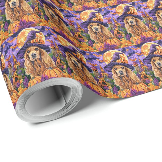 Spooky Cocker Spaniel Hund Halloween Hexenkürbis Geschenkpapier (Rolleneckpunkt)