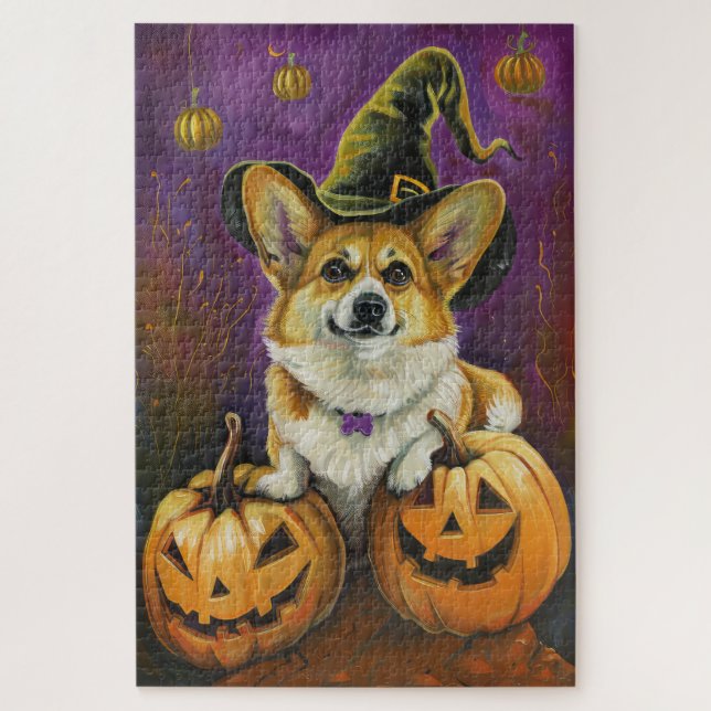 Spooky Corgi Dog Halloween Hexenkürbis (Vertikal)