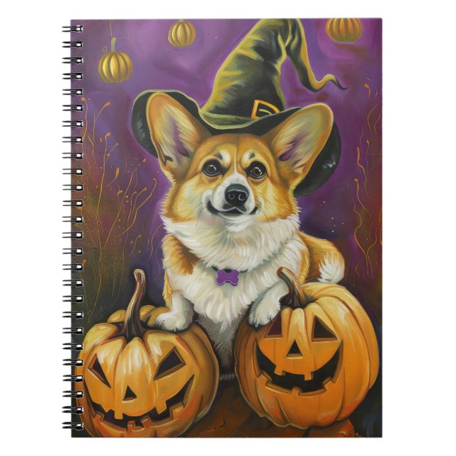 Spooky Corgi Dog Halloween Hexenkürbis Notizblock (Vorderseite)