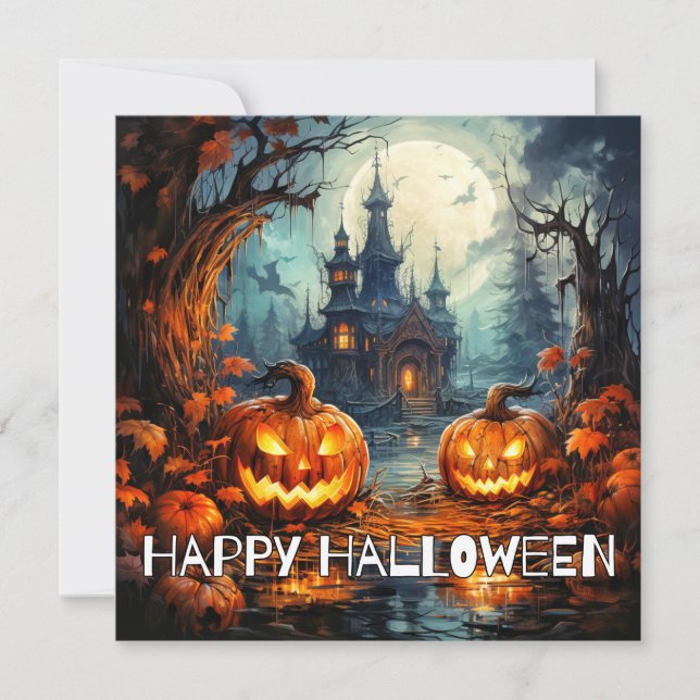 Spooky Creepy Castle Happy Halloween Karte (Vorderseite)