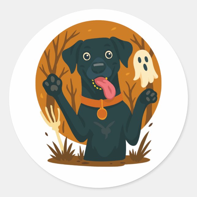 Spooky Cute Black Dog with Ghost  Runder Aufkleber (Vorderseite)