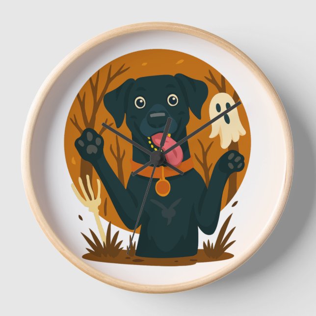 Spooky Cute Black Dog with Ghost  Uhr (Vorderseite)