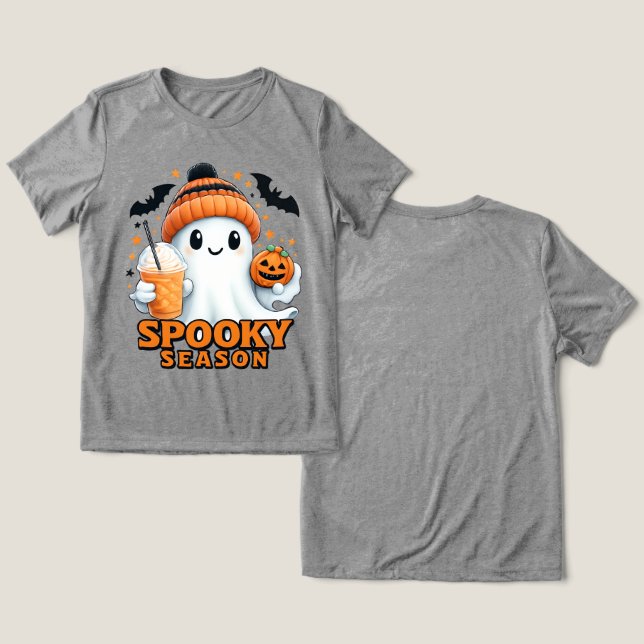 Spooky Cute Ghost T-Shirt, Halloween Ghost Tee  (Design Vorderseite & Rückseite)