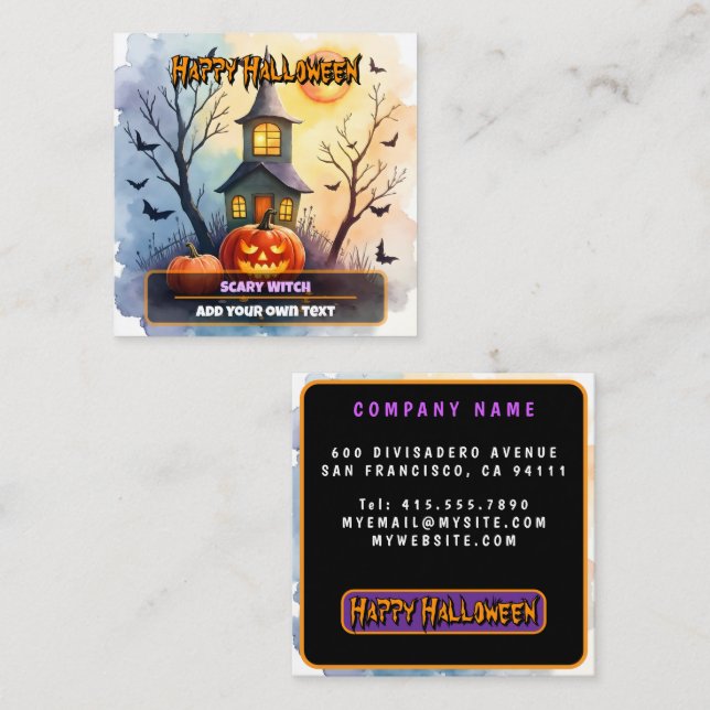 Spooky Cute Modern Halloween Collection Quadratische Visitenkarte (Vorne/Hinten)