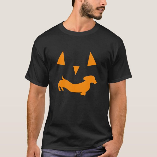 Spooky Dackel Pumpkin Kürbislaterne Halloween T-Shirt (Vorderseite)