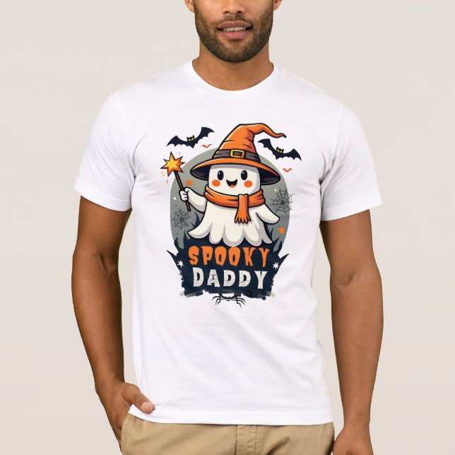 Spooky Daddy Halloween Ghost mit Hexenhut T-Shirt (Vorderseite)