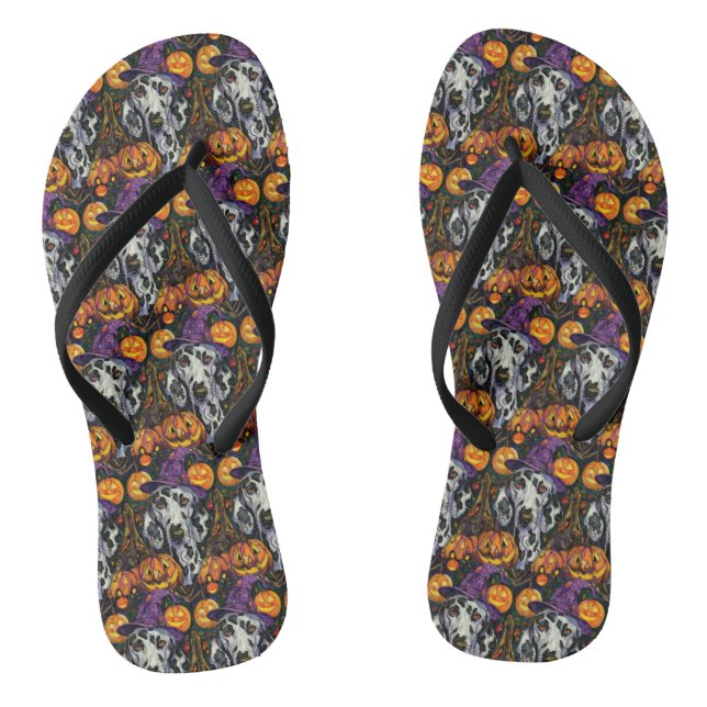 Spooky Dalmatiner Halloween Hexe und Kürbis Flip Flops (Fußbett)