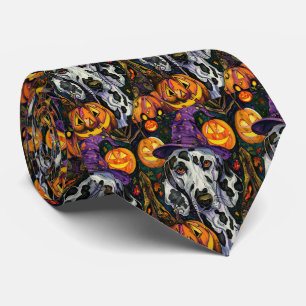 Spooky Dalmatiner Halloween Hexe und Kürbis Krawatte