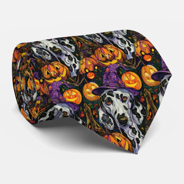 Spooky Dalmatiner Halloween Hexe und Kürbis Krawatte (Gerollt)