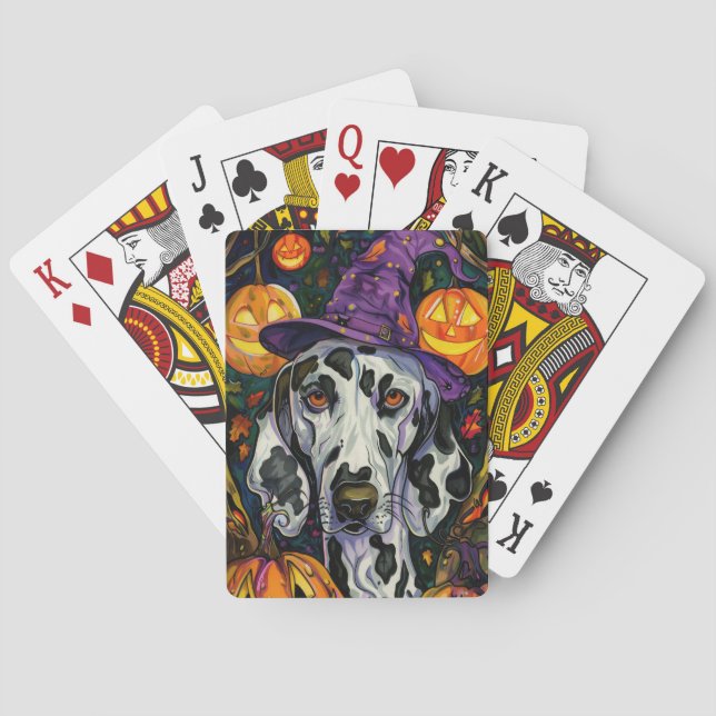 Spooky Dalmatiner Halloween Hexe und Kürbis Spielkarten (Rückseite)
