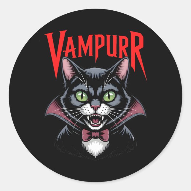 Spooky Dapper Vampurr Vampire Cat Halloween Runder Aufkleber (Vorderseite)