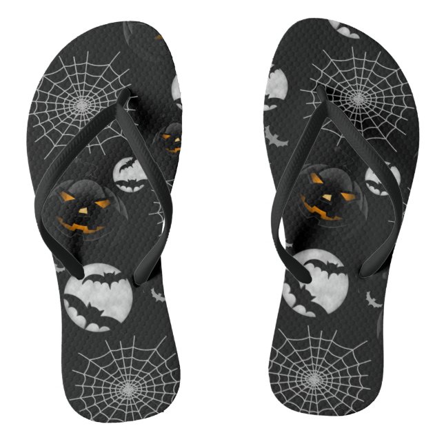 Spooky Dark Halloween Pattern Flip Flops (Fußbett)