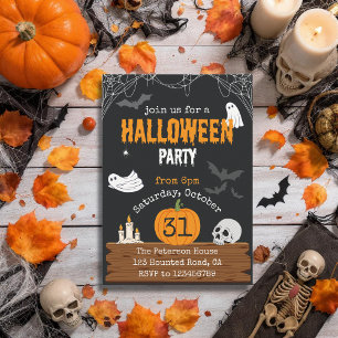 Spooky Dark Spike Web Geister Fledermäuse Hallowee Einladung