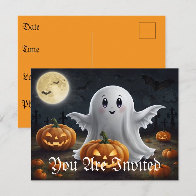 Spooky Delight: Hoher Halloween Spaß Einladungspostkarte (Vorne/Hinten)