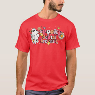 Spooky Dental Hygienist Groovy Ghost Floral Hallow T-Shirt