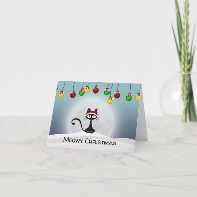 Spooky die weihnachtliche schwarze Katze Feiertagskarte (Vorderseite)