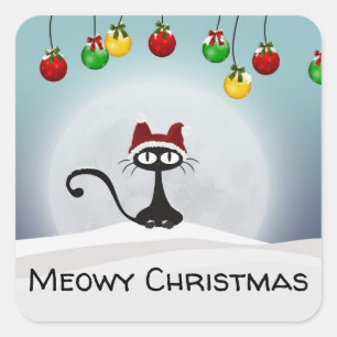 Spooky die weihnachtliche schwarze Katze Quadratischer Aufkleber