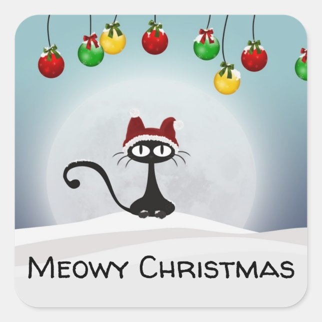 Spooky die weihnachtliche schwarze Katze Quadratischer Aufkleber (Vorderseite)