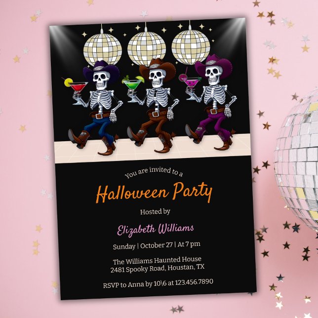 Spooky Disco Dancing Skeletts Halloween-Party Einladung (Spooky Disco Dancing Skeletons Halloween Party Invitation)