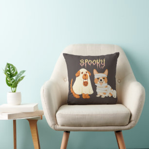 Spooky Dog Ghost und Mummy Black Halloween Kissen