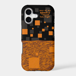 Spooky Dreams Halloween Orange Black Squares Grau