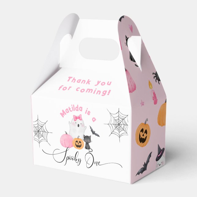 Spooky Ein Halloween Geburtstag rosa Kürbis Geschenkschachtel (Vorderseite)