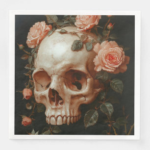 Spooky Elegance: Gotischer Schädel und Rose Serviette