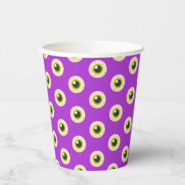 Spooky-Eyeball-Muster auf Lila Quirky Halloween Pappbecher