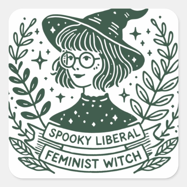 SPOOKY-Feministin Hexe Quadratischer Aufkleber (Vorderseite)