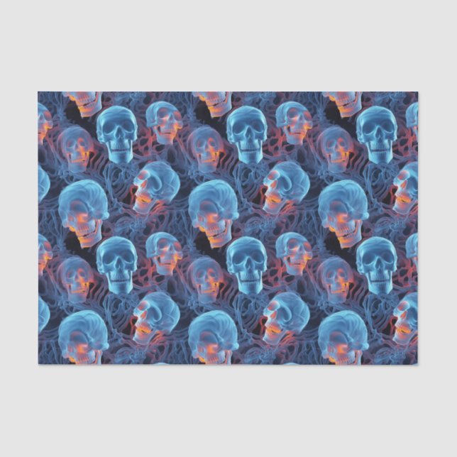 Spooky Florescent Blue Skulls Halloween Seidenpapier (Vorderseite)