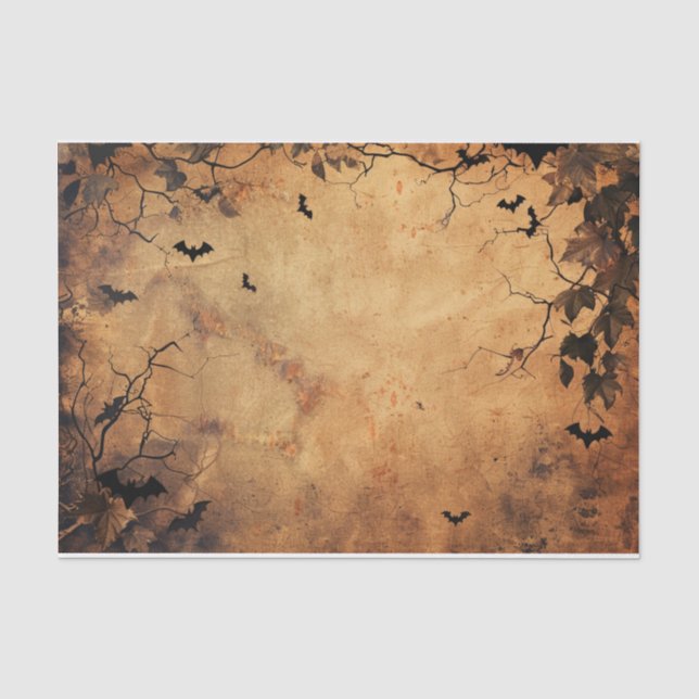Spooky Flying Bat Autumn Leaf Halloween Dekoupage Seidenpapier (Vorderseite)