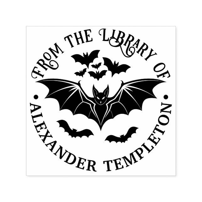 Spooky Flying Bats Bibliotheksname Permastempel (Design)