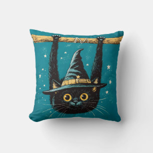 Spooky Flying Black Cat Hexe Kissen