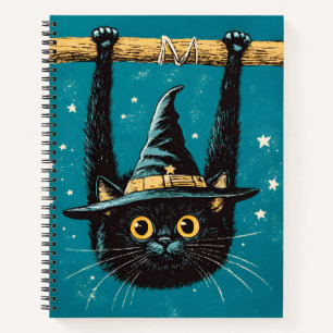 Spooky Flying Black Cat Hexe Notizbuch