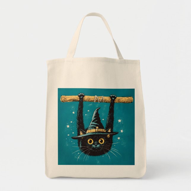 Spooky Flying Black Cat Hexe Tragetasche (Vorne)