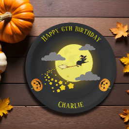 Spooky Flying Hexe Black Cat Cartoon Geburtstag Pappteller