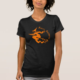 Spooky Flying Hexe Happy Halloween Orange Black T-Shirt