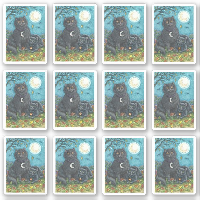SPOOKY FOLK ART SCHWARZE KATZEN UNTER GROSSEM VOLL AUFKLEBER (Vorderseite)