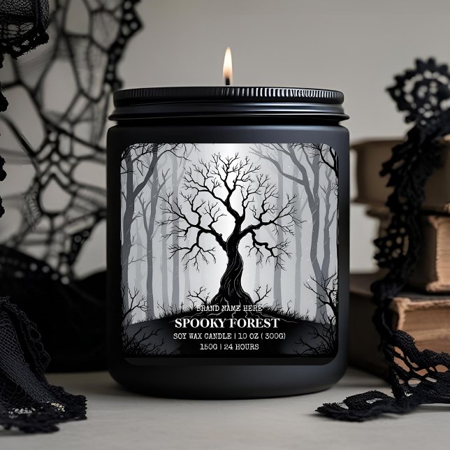 Spooky Forest Candle | Custom Gothic Halloween Quadratischer Aufkleber (Von Creator hochgeladen)