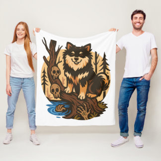 Spooky Forest Dog with Skulls Horror Art Fleecedecke