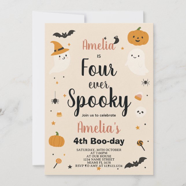 Spooky Four Ever Kids Halloween Geburtstag Einladu Einladung (Vorderseite)