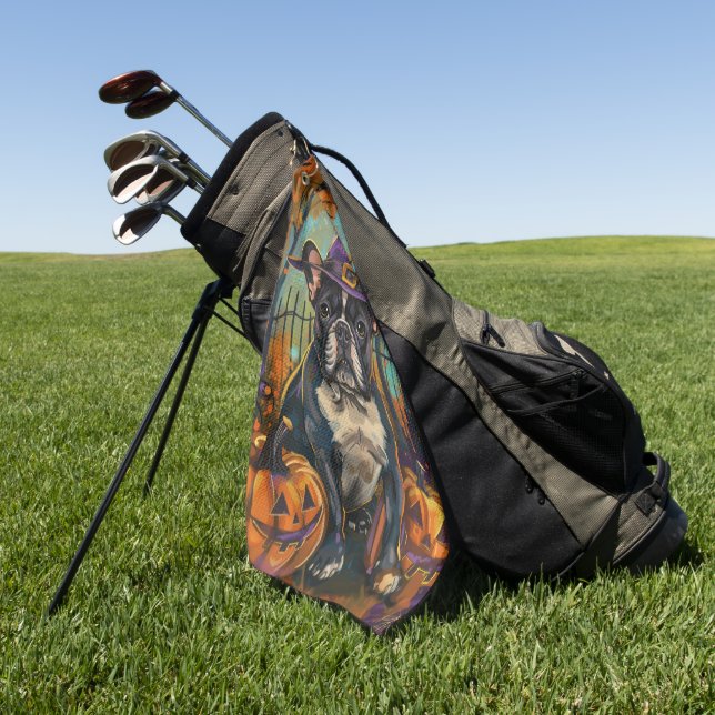 Spooky Französisch Bulldog Halloween Hexe und Kürb Golfhandtuch (Gras)