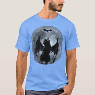 Spooky Full Moon Black Cat mit Bat Wings Hallowee T-Shirt
