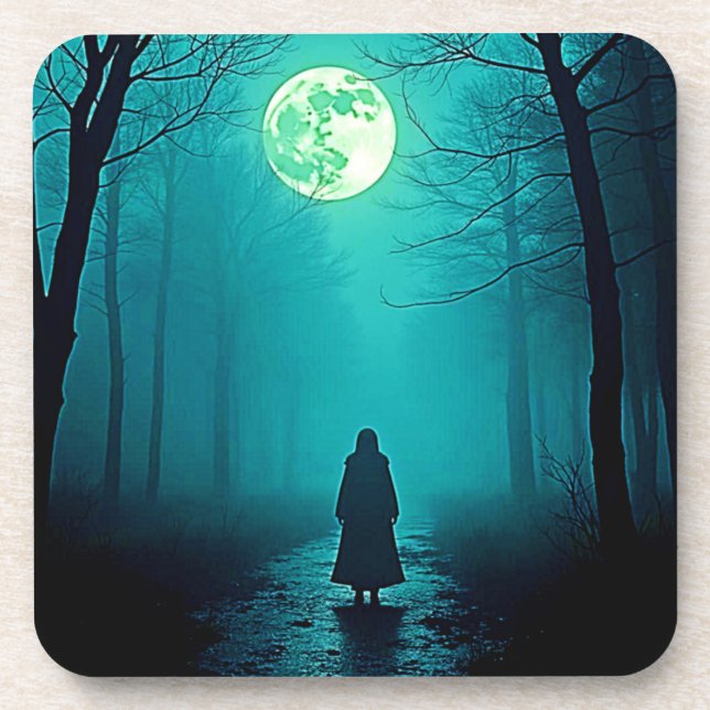 Spooky Full Moon Night Design Getränkeuntersetzer (Vorderseite)