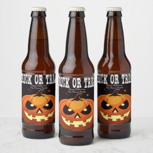 Spooky Fun Evil Pumpkin Trick oder Trete Bierflaschenetikett