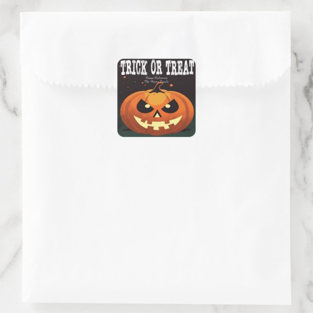 Spooky Fun Evil Pumpkin Trick oder Trete Quadratischer Aufkleber (Tasche)