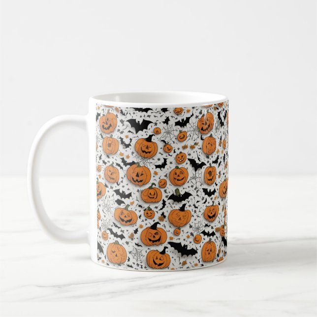 Spooky Fun Halloween Pumpkins & Bats Pattern Coffe Kaffeetasse (Links)