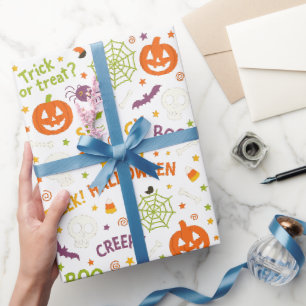 Spooky & Fun Pumpkin - farbenfrohe Halloween-Muste Geschenkpapier
