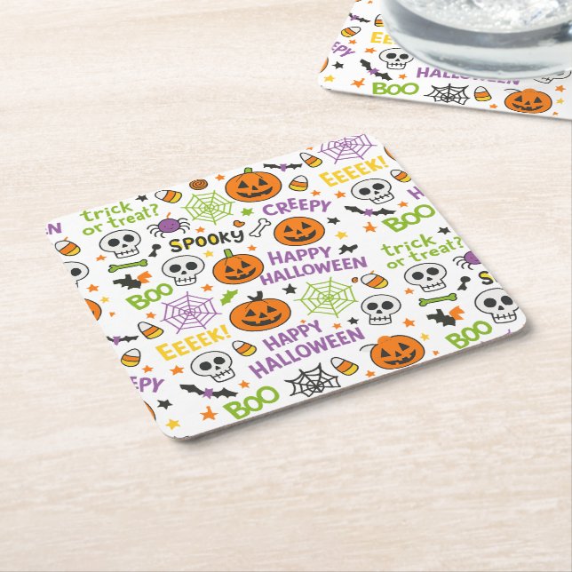 Spooky & Fun Pumpkin - farbenfrohe Halloween-Muste Rechteckiger Pappuntersetzer (angewinkelt)