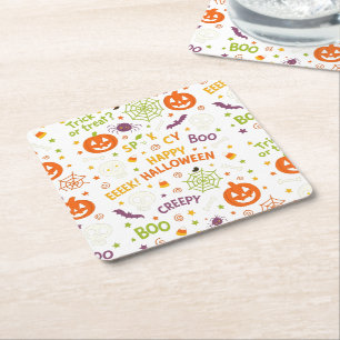 Spooky & Fun Pumpkin - farbenfrohe Halloween-Muste Rechteckiger Pappuntersetzer